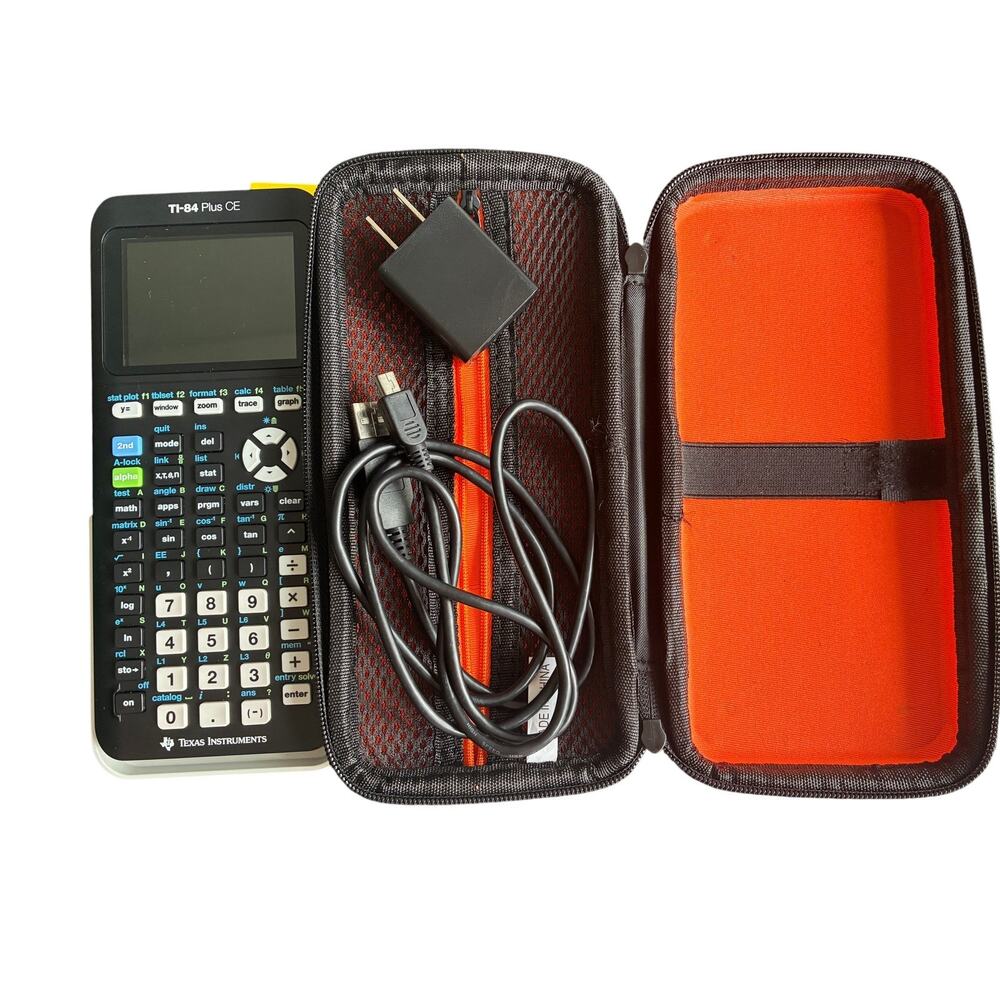 Texas Instruments TI-84 Plus CE Graphing Calculator Black Case Charger Tested